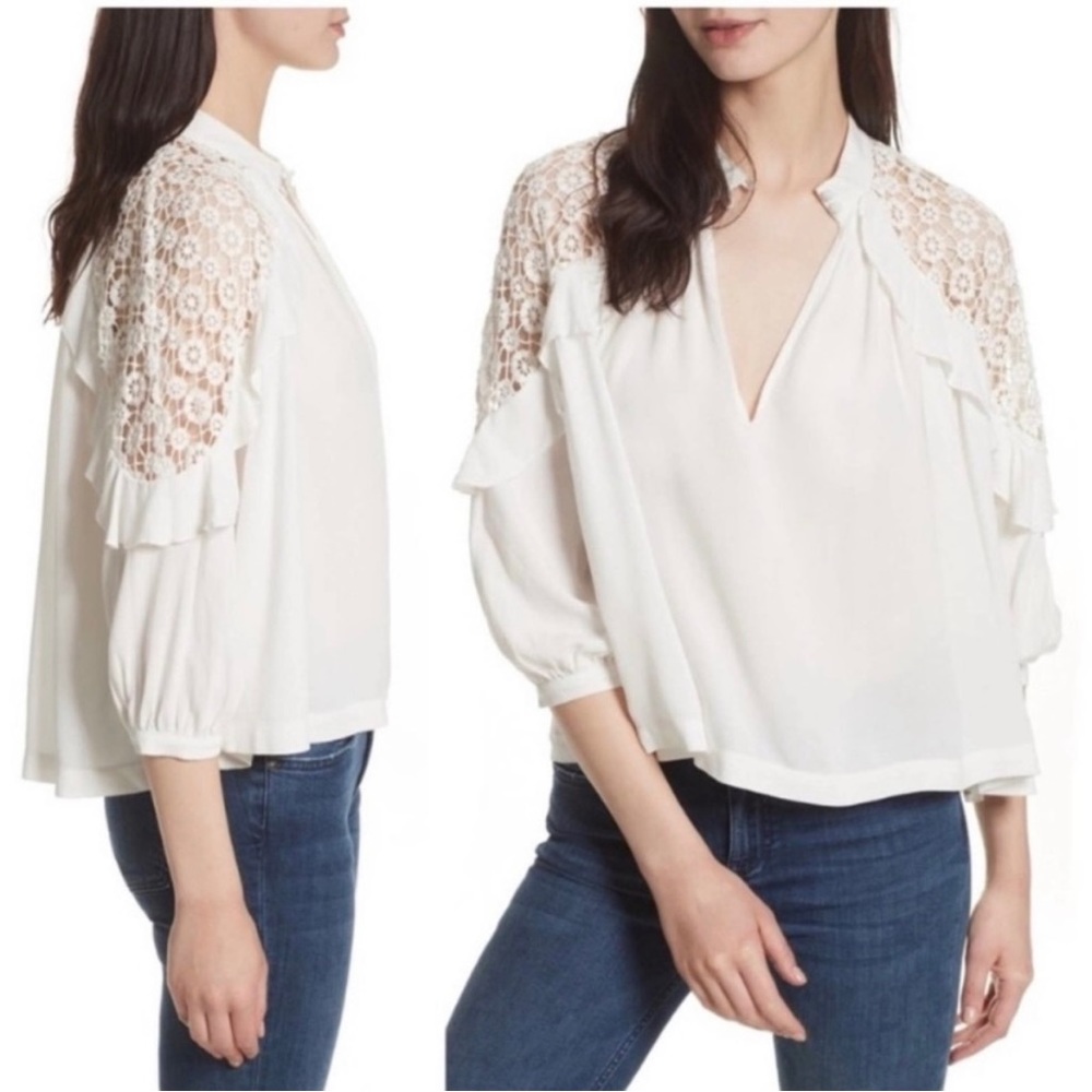 Free People Little Bit of Love Crochet Lace Boho White Top